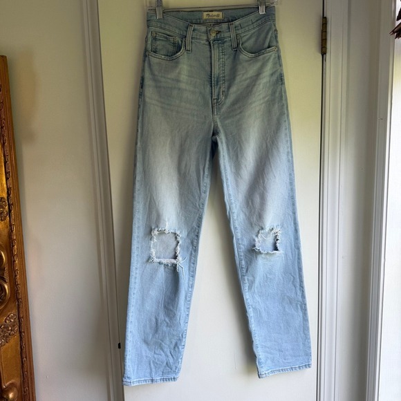 Madewell Denim - Madewell The Perfect Vintage Straight Jean Light Wash Distressed Knee Size 25